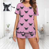 Custom Face Multi-Color Short Sleeve Pajama Sets Women's V-Neck Loungewear Sleepwear