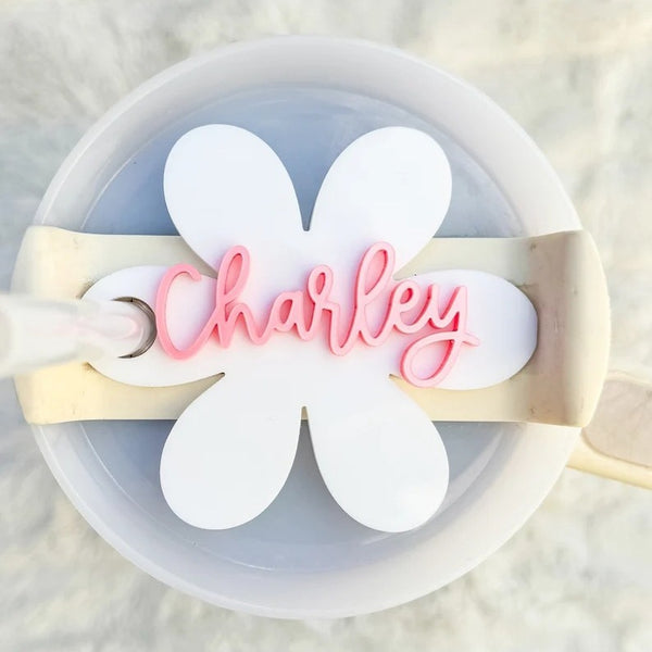 Personalized Tumbler Name Flower Shape Tag Stanley Name Plate 30oz/40oz Tumbler Plate Topper Tumbler Lid Tag