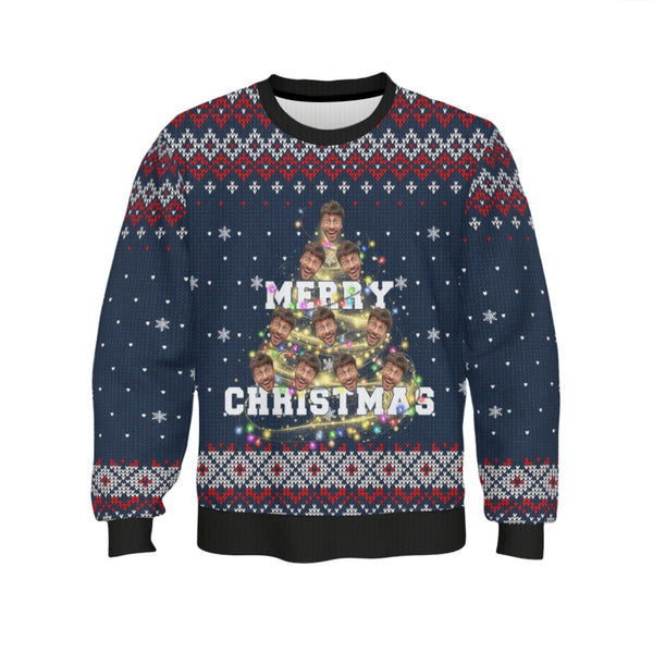 Custom Crewneck Thick Sweater For Adults&Kids Personalized Christmas Tree Family Ugly Sweater