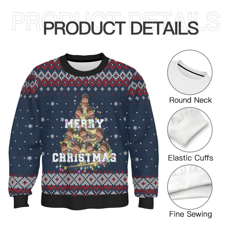 Custom Crewneck Thick Sweater For Adults&Kids Personalized Christmas Tree Family Ugly Sweater