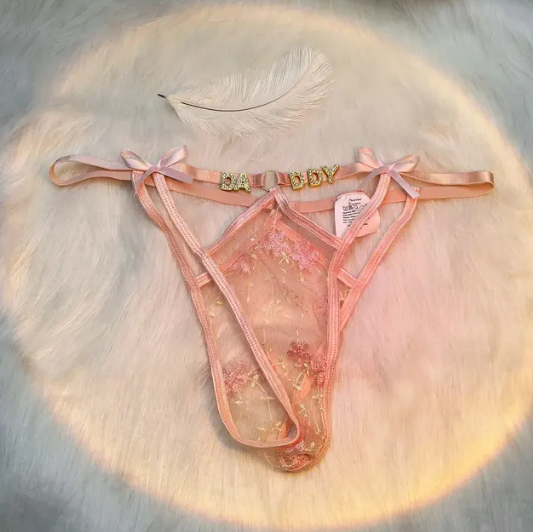 Personalized Thongs Sexy Pink Underwear With Crystal Name Letters for Women Custom Thong Panties String with Name Letters Underwear
