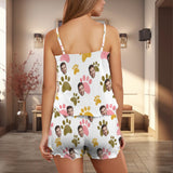 Custom Women's Frill Hem Cami Pajama Sets Personalized Dog Paw Photo Nightwear Set