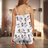 Custom Women's Frill Hem Cami Pajama Sets Personalized I Love USA Photo Nightwear Set