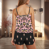 Custom Women's Frill Hem Cami Pajama Sets Personalized Pink Leopard Print Photo Nightwear Set