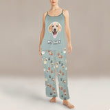 Custom Cami Top & Long Pants Pocket Pajama Sets Personalized Cute Pet Face&Text Women's Sleepwear