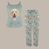 Custom Cami Top & Long Pants Pocket Pajama Sets Personalized Cute Pet Face&Text Women's Sleepwear