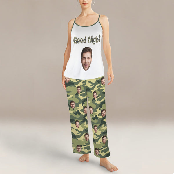 Custom Cami Top & Long Pants Pocket Pajama Sets Personalized Photos&Text Women's Sleepwear