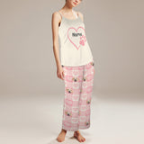 Custom Cami Top & Long Pants Pocket Pajama Sets Personalized Pink Heart Pet Face&Name Women's Sleepwear