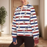 Custom Half Zip Cropped Pocket Fleece Hoodies Personalized Face Stripe&Star Sweatshirts For Women