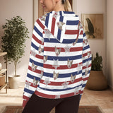 Custom Half Zip Cropped Pocket Fleece Hoodies Personalized Face Stripe&Star Sweatshirts For Women