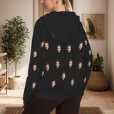 Custom Half Zip Cropped Pocket Fleece Hoodies Personalized Face Black Sweatshirts For Women