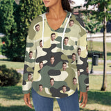 Custom Women's V Neck Long Sleeve Drawstring Pocket Pullover Hoodies Personalized Camouflage V Neck Sweatshirt