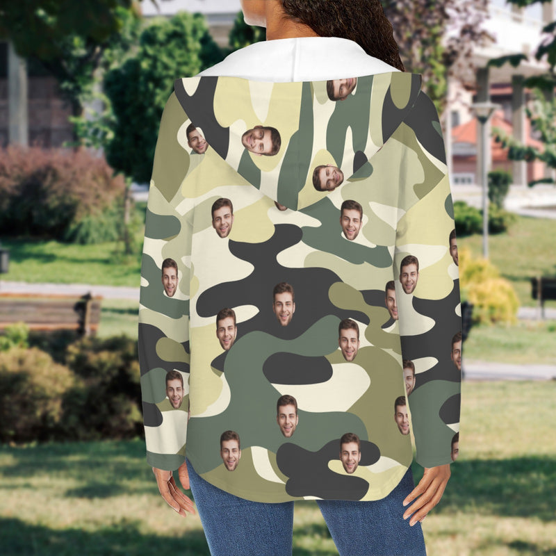 Custom Women's V Neck Long Sleeve Drawstring Pocket Pullover Hoodies Personalized Camouflage V Neck Sweatshirt