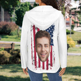 Custom Women's V Neck Long Sleeve Drawstring Pocket Pullover Hoodies Personalized Face Flag Design V Neck Sweatshirt