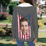 Custom Women's V Neck Long Sleeve Drawstring Pocket Pullover Hoodies Personalized Face Flag Design V Neck Sweatshirt