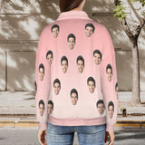 Custom Face Pink Sweatshirt Hoodie Personalized Face Women's Lapel Half Zip Pullover Drawstring Sweatshirts