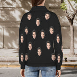 Custom Face Black Sweatshirt Hoodie Personalized Face Women's Lapel Half Zip Pullover Drawstring Sweatshirts