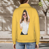 Custom Photo Yellow Sweatshirt Hoodie Personalized Face Women's Lapel Half Zip Pullover Drawstring Sweatshirts