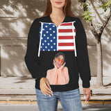 Custom Photo Flag Sweatshirt Hoodie Personalized Face Women's Lapel Half Zip Pullover Drawstring Sweatshirts