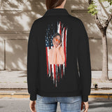 Custom Photo Flag Sweatshirt Hoodie Personalized Face Women's Lapel Half Zip Pullover Drawstring Sweatshirts