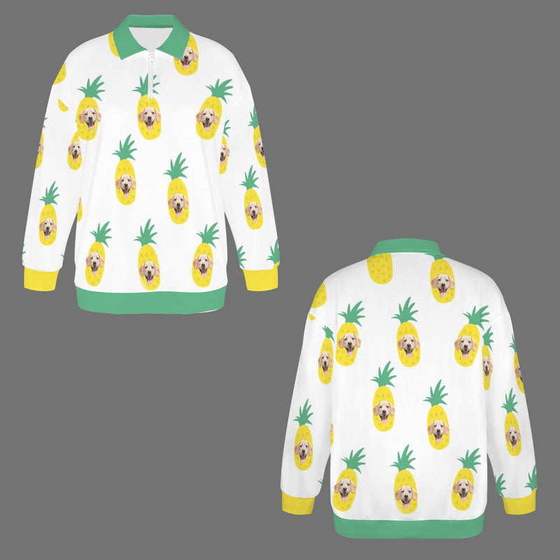 Custom Face Women's Hoodie Personalized Pineapple Half Zip Pullover Sweatshirt