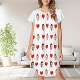 Custom Women's Flared Sleeves Pleated Pocket Nightdress Personalized Red Heart Face Nigntgown Pajamas