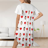 Custom Women's Flared Sleeves Pleated Pocket Nightdress Personalized Red Heart Face Nigntgown Pajamas