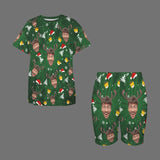 Custom Face Christmas  2 Piece Casual Oversized T-Shirt & Biker Shorts Set