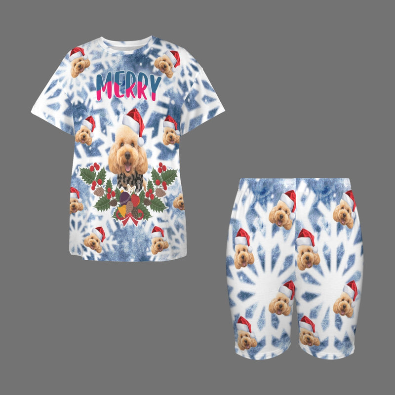 Custom Face Christmas  2 Piece Casual Oversized T-Shirt & Biker Shorts Set