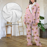 Custom Face Flannel Pink Pet Paw Pajama Set Loungewear Personalized Women's Long Sleeve Tie Waist Pocket Flannel Pajama