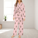 Custom Face Pink Cotton Material&Plush Material Women's Tie Waist Pocket Long Pajama Sets&Slippers