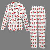 Custom Face Red Heart White Cotton Material&Plush Material Women's Tie Waist Pocket Long Pajama Sets&Slippers