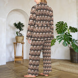 Custom Seamless Multi-Face Cotton Material&Plush Material Women's Tie Waist Pocket Long Pajama Sets&Slippers