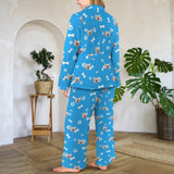 Custom Face Blue Cotton Material&Plush Material Women's Tie Waist Pocket Long Pajama Sets&Slippers