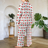 Custom Face Red Heart White Cotton Material&Plush Material Women's Tie Waist Pocket Long Pajama Sets&Slippers