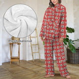 Custom Face Snowflake Red Cotton Material&Plush Material Women's Tie Waist Pocket Long Pajama Sets&Slippers