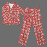 Custom Face Snowflake Red Cotton Material&Plush Material Women's Tie Waist Pocket Long Pajama Sets&Slippers