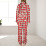 Custom Face Snowflake Red Cotton Material&Plush Material Women's Tie Waist Pocket Long Pajama Sets&Slippers