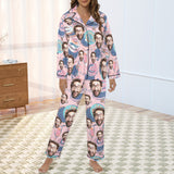 Custom Face Women's Cotton&Satin Pajama Set Personalized Long Sleeve Pajamas Set