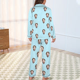 Custom Face Women's Cotton&Satin Long Sleeve Pajamas Personalized Solid Colors Sleepwear