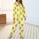 Custom Face Women's Cotton&Satin Long Sleeve Pajamas Personalized Solid Colors Sleepwear