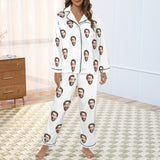 Custom Face Women's Cotton&Satin Long Sleeve Pajamas Personalized Solid Colors Sleepwear