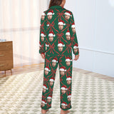 Custom Christmas Face Silk Satin Pajama Set Personalized Long Sleeve&Short Sleeve Set For Women