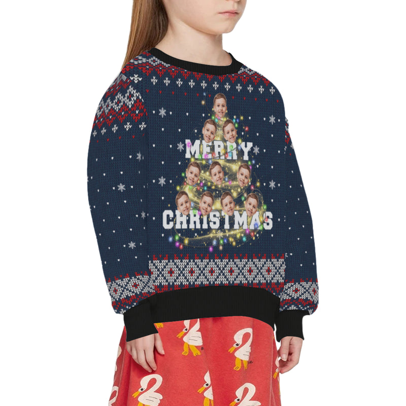 Custom Crewneck Thick Sweater For Adults&Kids Personalized Christmas Tree Family Ugly Sweater