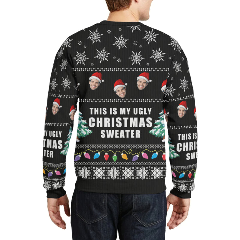 Custom Crewneck Thick Sweater For Adults&Kids Personalized Christmas Black Ugly Sweater