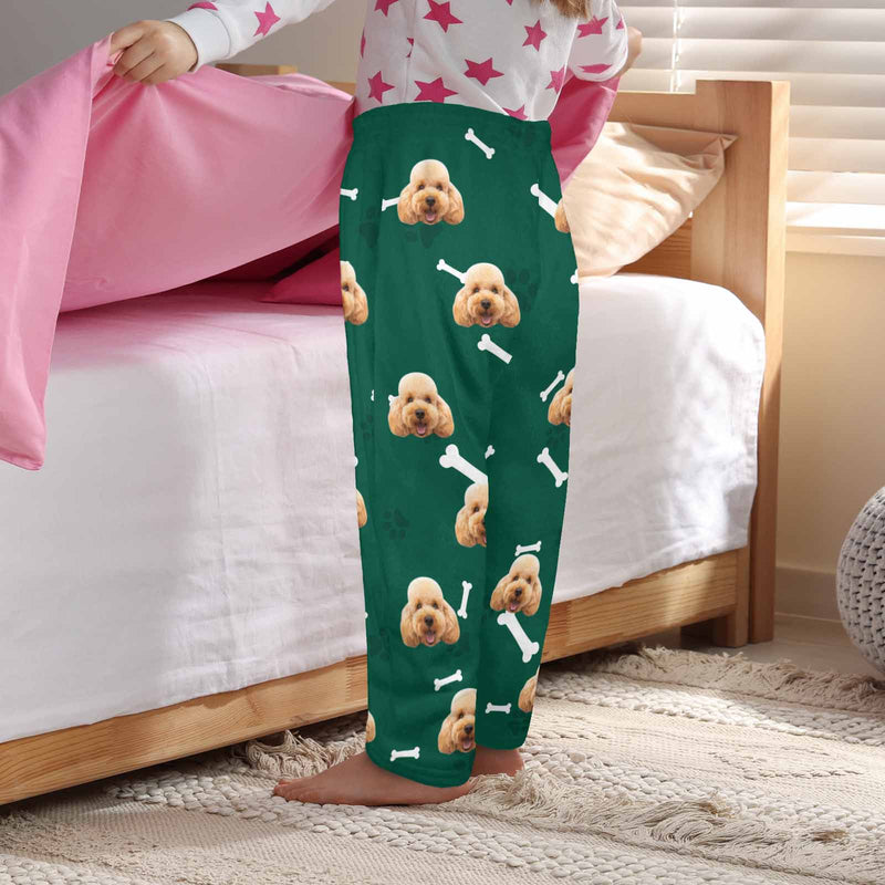 Coral Fleece Pajama Pants Custom Face Dog Bones Pants