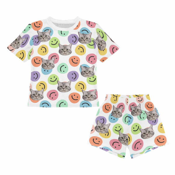 Custom Face 2-15Y Kids Pajama Set Personalized Photo Emoji Short Sleeve Pajama Sets