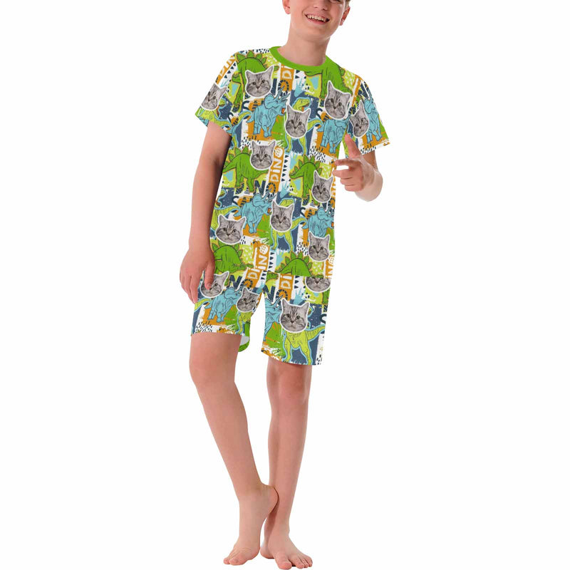 Custom Face 2-15Y Kids Pajama Set Personalized Dinosaur Photo Short Sleeve Pajama Nightwear