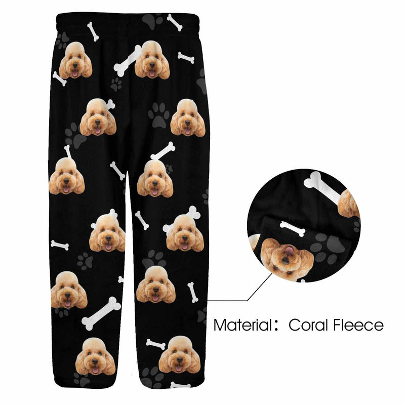 Coral Fleece Pajama Pants Custom Face Dog Bones Pants