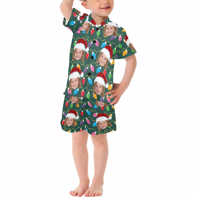 Custom Face Christmas Kids Short Sleeve Pajama Set #2Y-15Y